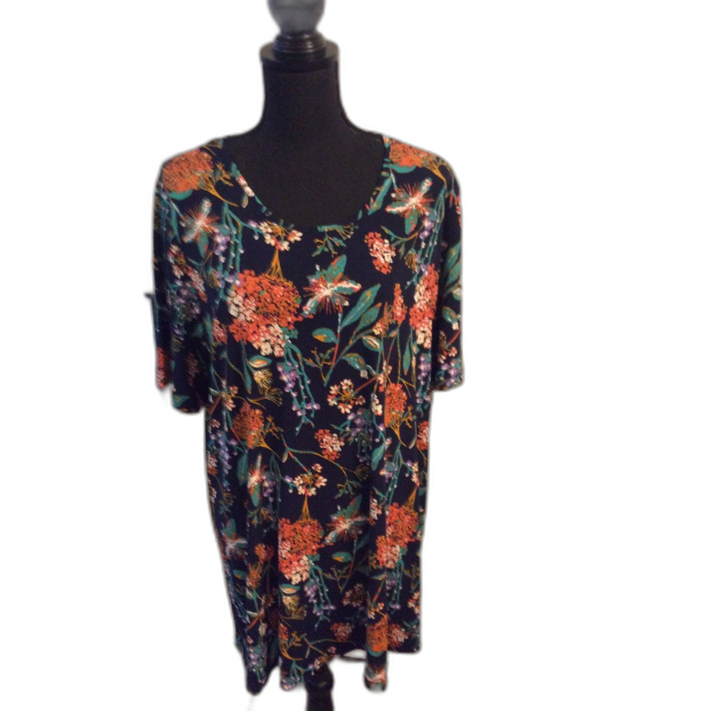 New NWT Ulla Popken Floral Tunic Plus 16/18 EU 46/48 Navy